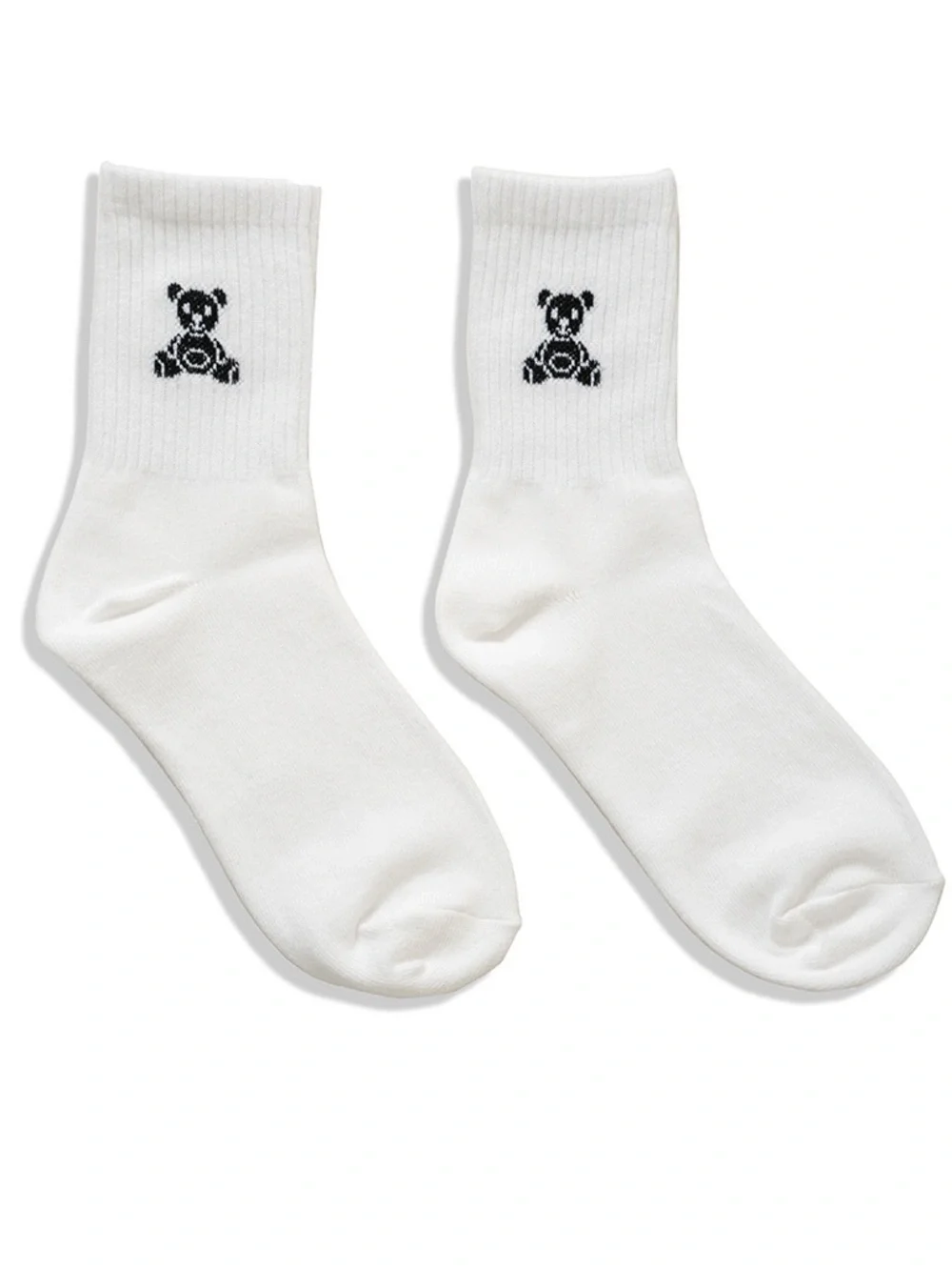 NWT Zenana White & Black Teddy Bear Crew Socks Minimal Cozy Aesthetic One Size